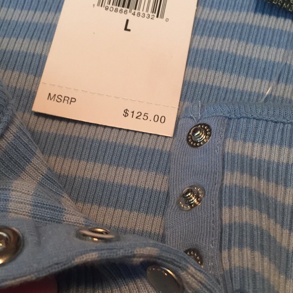 RALPH LAUREN Size LARGE Pullover Henley Dual-Blue Striped Ribbed Cotton $125 NEW - Picture 7 of 8